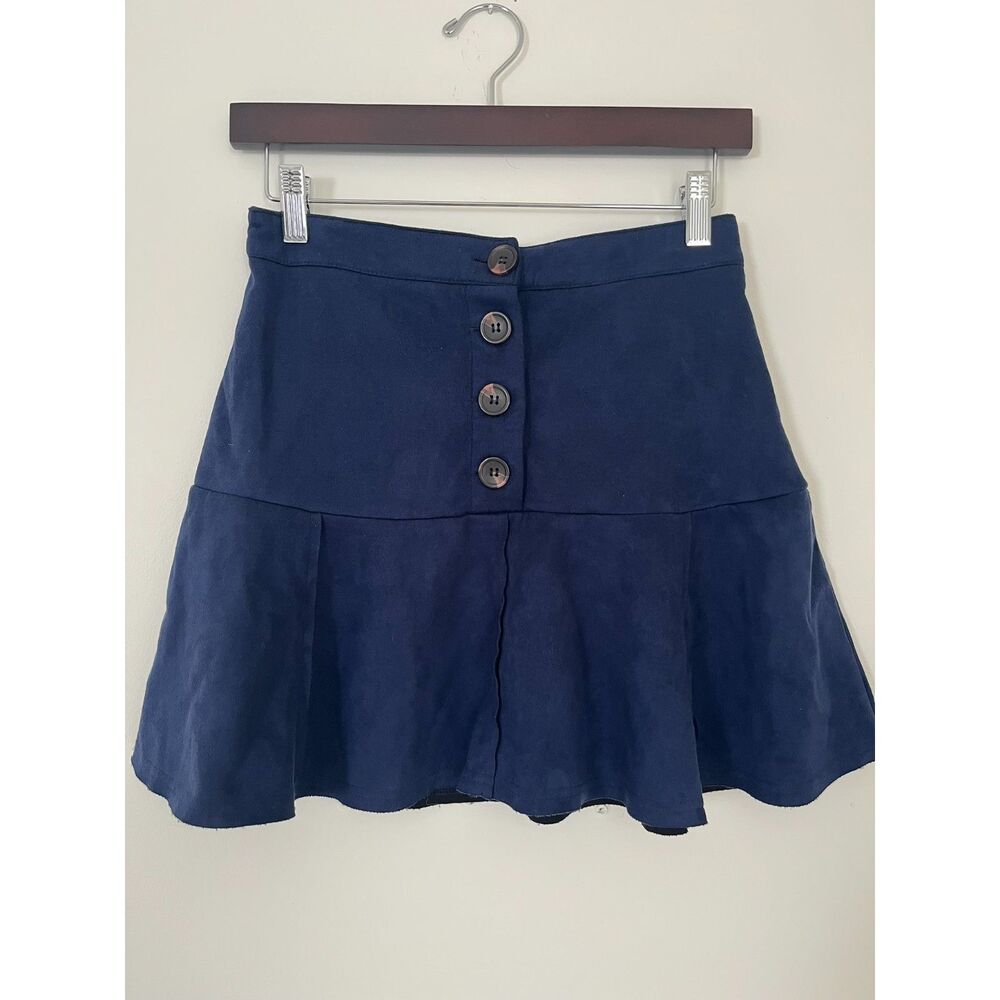 Dark Navy Blue Faux Suede Skater Skirt Sz S